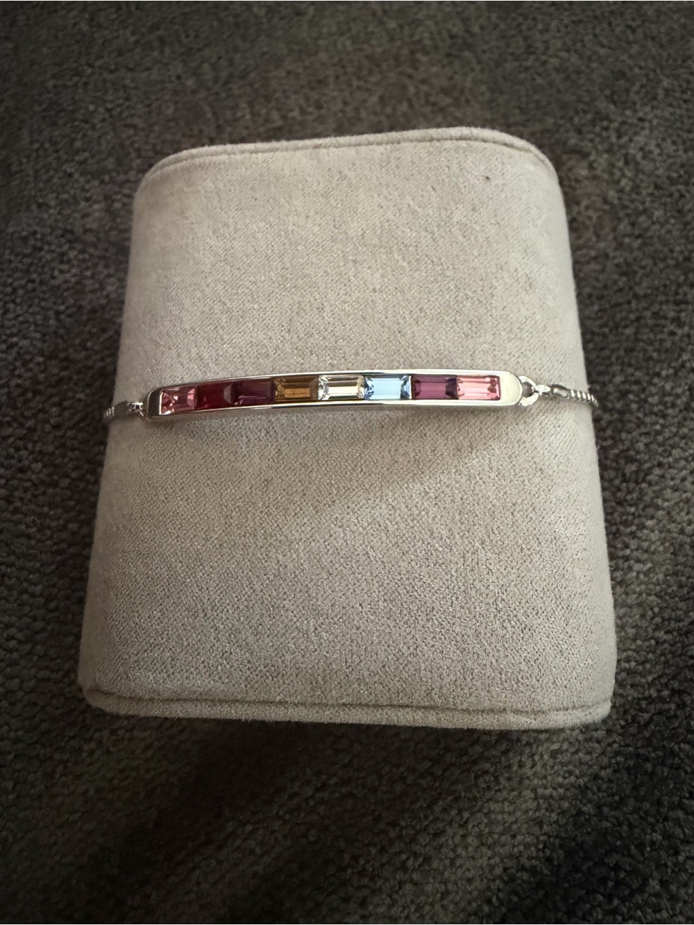 Silver Multi-Gem Bar Bracelet - with adjustable pave’ stone slide closure